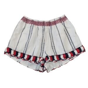 Boho Embroidered White Linen Blend Shorts Resort Summer M Vacation Festival